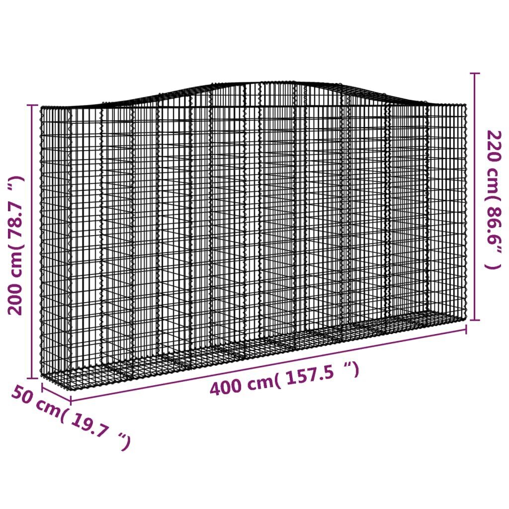 vidaXL arkveida gabiona grozi, 4 gb., 400x50x200/220cm, cinkota dzelzs cena un informācija | Žogi un piederumi | 220.lv