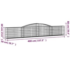 vidaXL arkveida gabiona grozi, 6 gb., 400x50x60/80cm, cinkota dzelzs cena un informācija | Žogi un piederumi | 220.lv