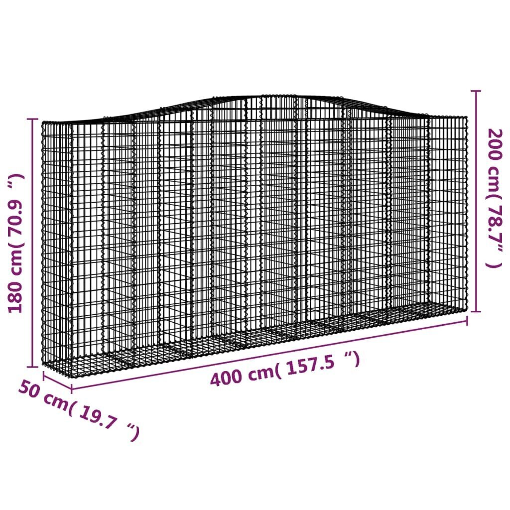 vidaXL arkveida gabiona grozi, 7 gb., 400x50x180/200cm, cinkota dzelzs cena un informācija | Žogi un piederumi | 220.lv