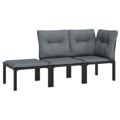 vidaXL 3-daļīgs dārza dīvānu komplekts, melna un pelēka PE rotangpalma цена и информация | Комплекты уличной мебели | 220.lv