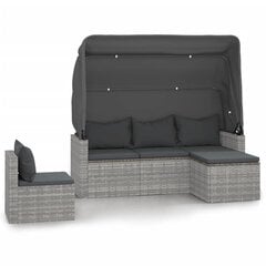 vidaXL 4-daļīgs dārza dīvāna komplekts ar matračiem, pelēks PE pinums цена и информация | Комплекты уличной мебели | 220.lv