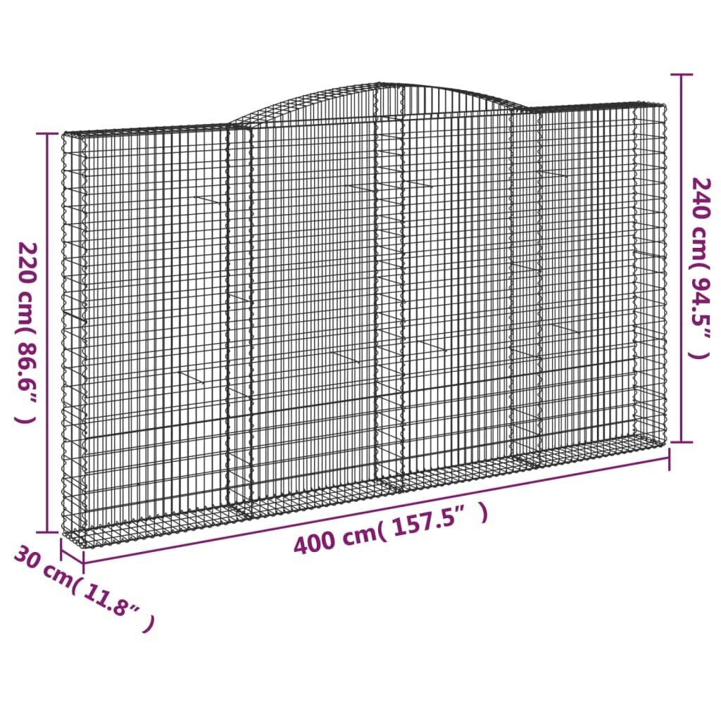 vidaXL arkveida gabiona grozs, 400x30x220/240 cm, cinkota dzelzs cena un informācija | Žogi un piederumi | 220.lv