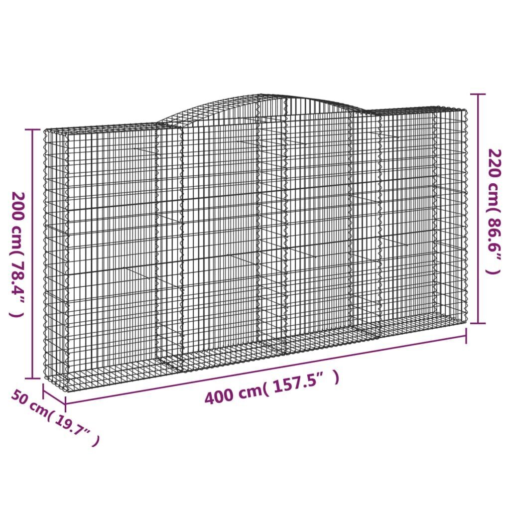 vidaXL arkveida gabiona grozs, 400x50x200/220 cm, cinkota dzelzs cena un informācija | Žogi un piederumi | 220.lv