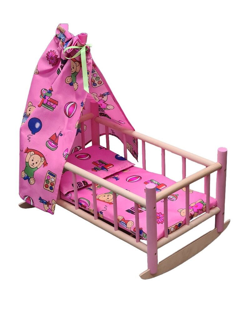 Šūpojoša koka gulta lellei ar baldahīnu cena un informācija | Rotaļlietas meitenēm | 220.lv