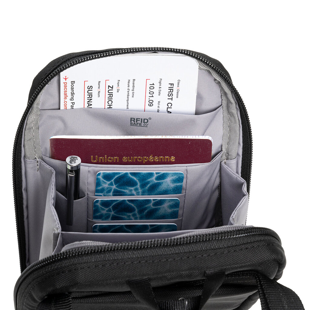 Pret-zādzību plecu soma, Pacsafe RFIDsafe, Melna 67308-UNIW cena un informācija | Vīriešu somas | 220.lv