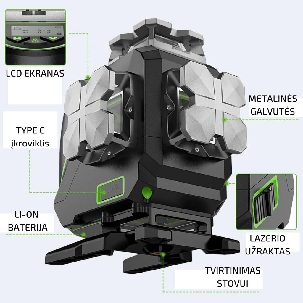 Huepar 4D ar uztvērēju (HP-S04CG) cena un informācija | Rokas instrumenti | 220.lv