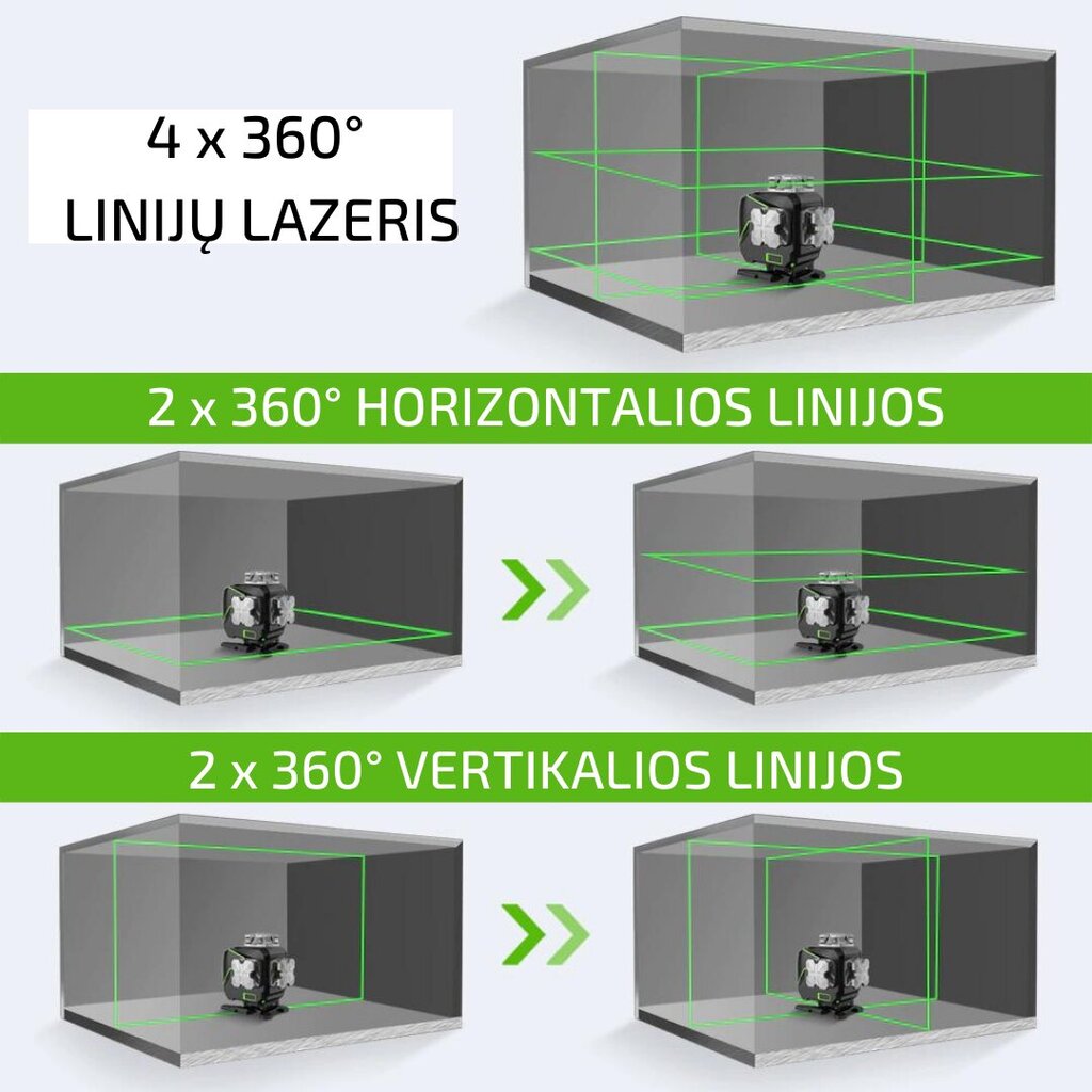 Huepar 4D ar uztvērēju (HP-S04CG) цена и информация | Rokas instrumenti | 220.lv