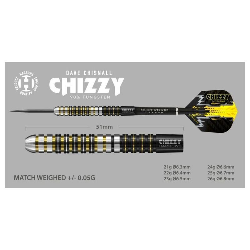 Šautriņas Harrows Chizzy Darts 90% Steeltip, 3 gab., melnas cena un informācija | Šautriņmešana, dārts | 220.lv