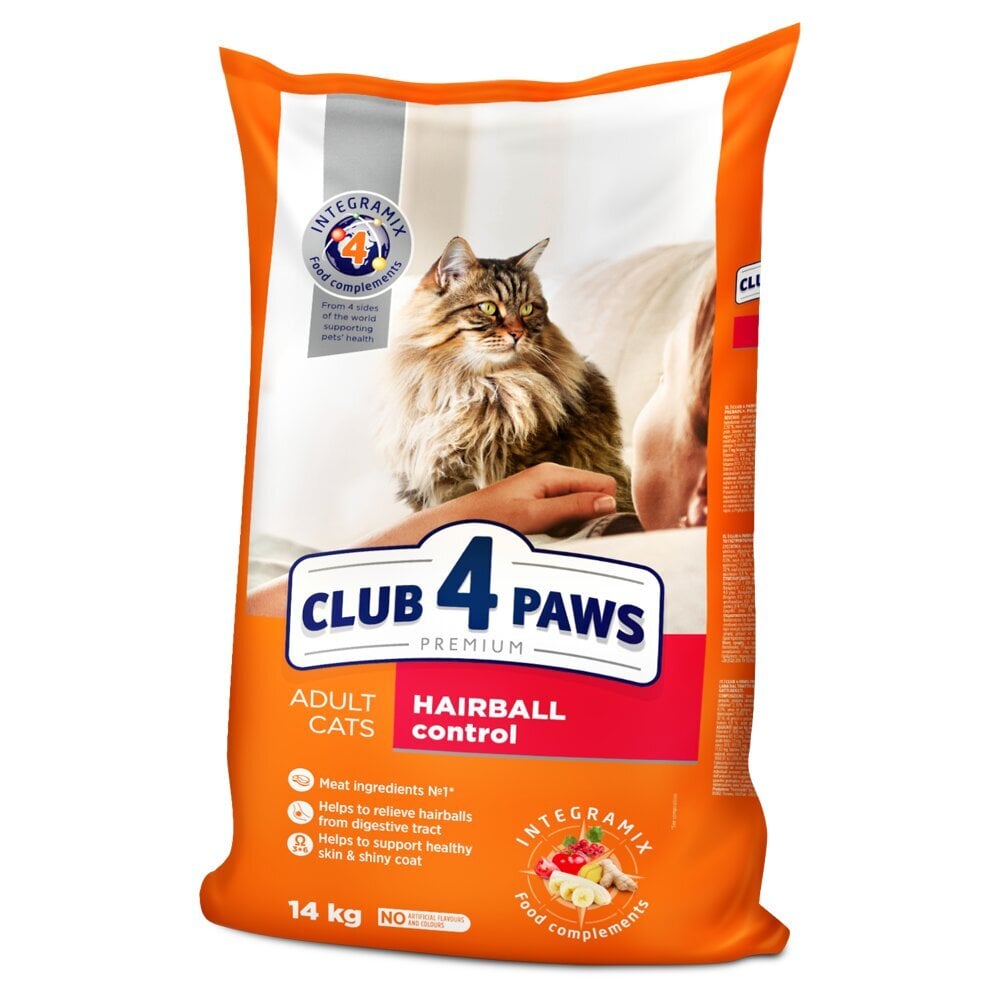 Club 4 Paws Premium pilnvērtīga sausā barība pieaugušiem kaķiem, kas atbrīvojas no matiem kuņģa-zarnu traktā „Hairball Control“, 14 kg цена и информация | Sausā barība kaķiem | 220.lv