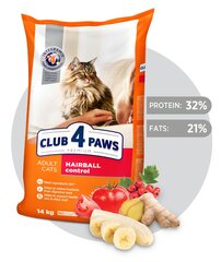 Club 4 Paws Premium pilnvērtīga sausā barība pieaugušiem kaķiem, kas atbrīvojas no matiem kuņģa-zarnu traktā „Hairball Control“, 14 kg цена и информация | Сухой корм для кошек | 220.lv