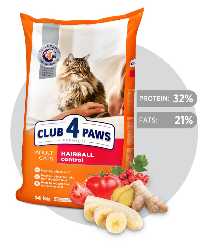 Club 4 Paws Premium pilnvērtīga sausā barība pieaugušiem kaķiem, kas atbrīvojas no matiem kuņģa-zarnu traktā „Hairball Control“, 14 kg цена и информация | Sausā barība kaķiem | 220.lv