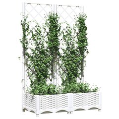 vidaXL dārza puķu kaste ar špaleru, balta, 80x40x121,5 cm, PP цена и информация | Ящики для рассады | 220.lv