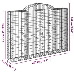 vidaXL arkveida gabiona grozi, 12gb., 200x30x140/160cm, cinkota dzelzs cena un informācija | Žogi un piederumi | 220.lv