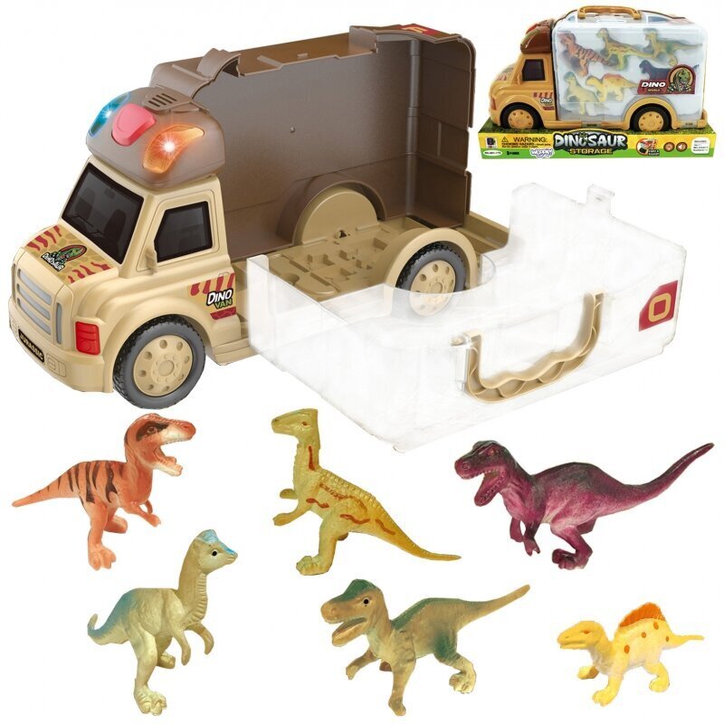 Woopie 2in1 kravas automašīna un koferis ar 6 dinozauru figūriņām цена и информация | Rotaļlietas zēniem | 220.lv