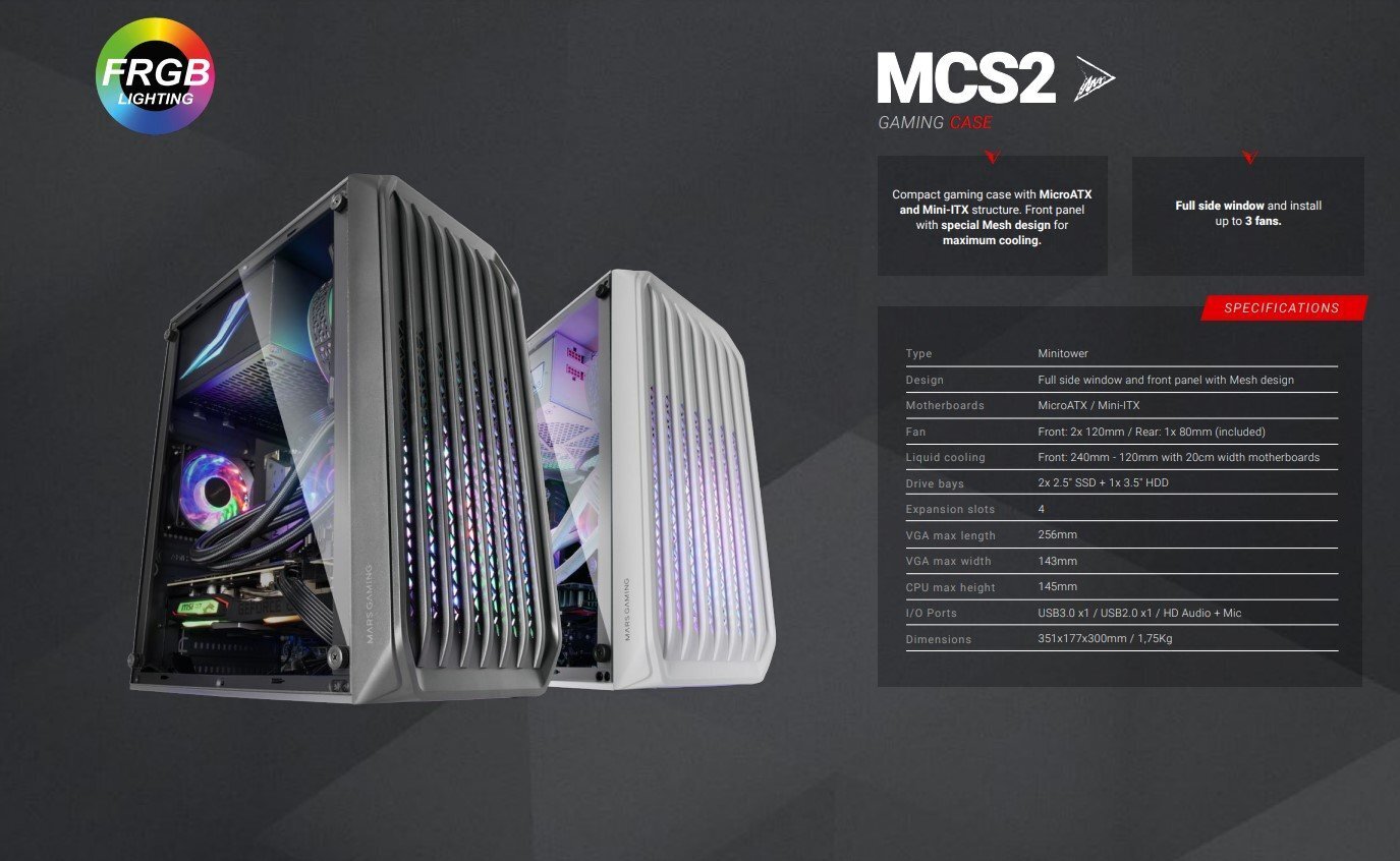 MARS GAMING MC-S2 PC Case mATX / FRGB / Window / MESH cena un informācija | Datoru korpusi | 220.lv