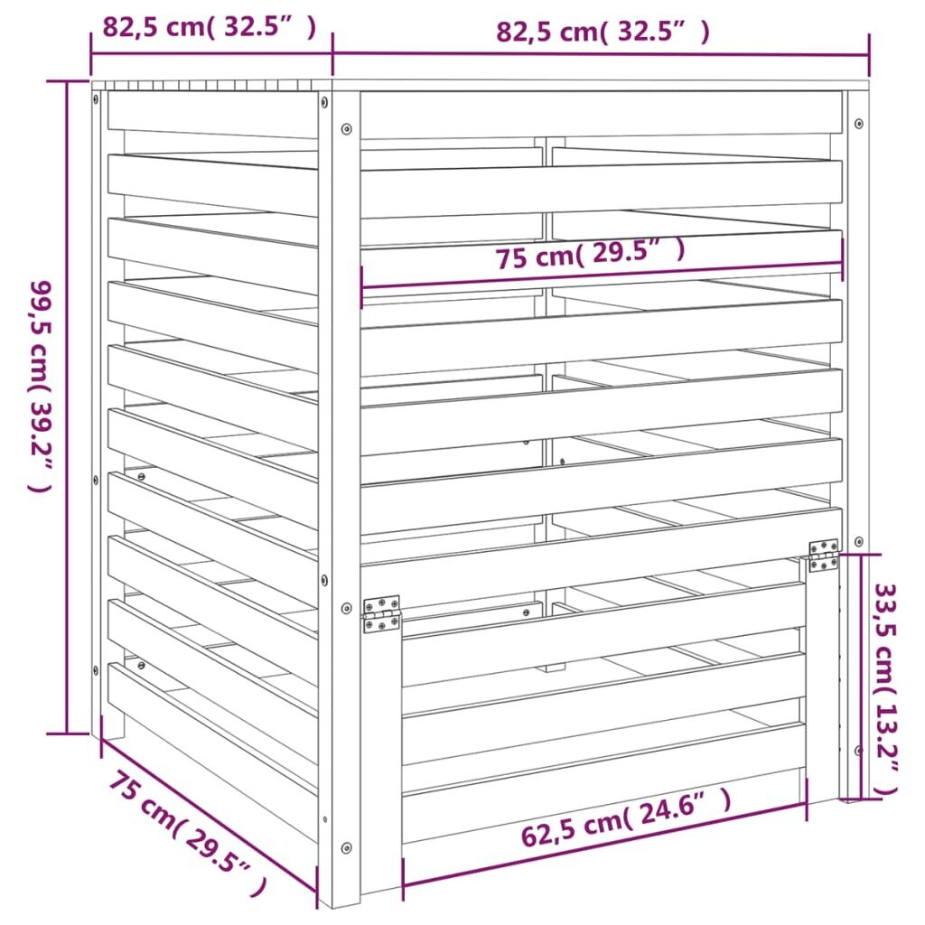 vidaXL komposta kaste, 82,5x82,5x99,5 cm, priedes masīvkoks цена и информация | Komposta kastes un āra konteineri | 220.lv