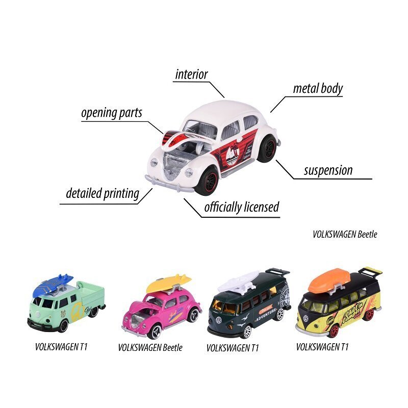 MAJORETTE Volkswagen Beetle Cars komplekts 5 gab cena un informācija | Rotaļlietas zēniem | 220.lv