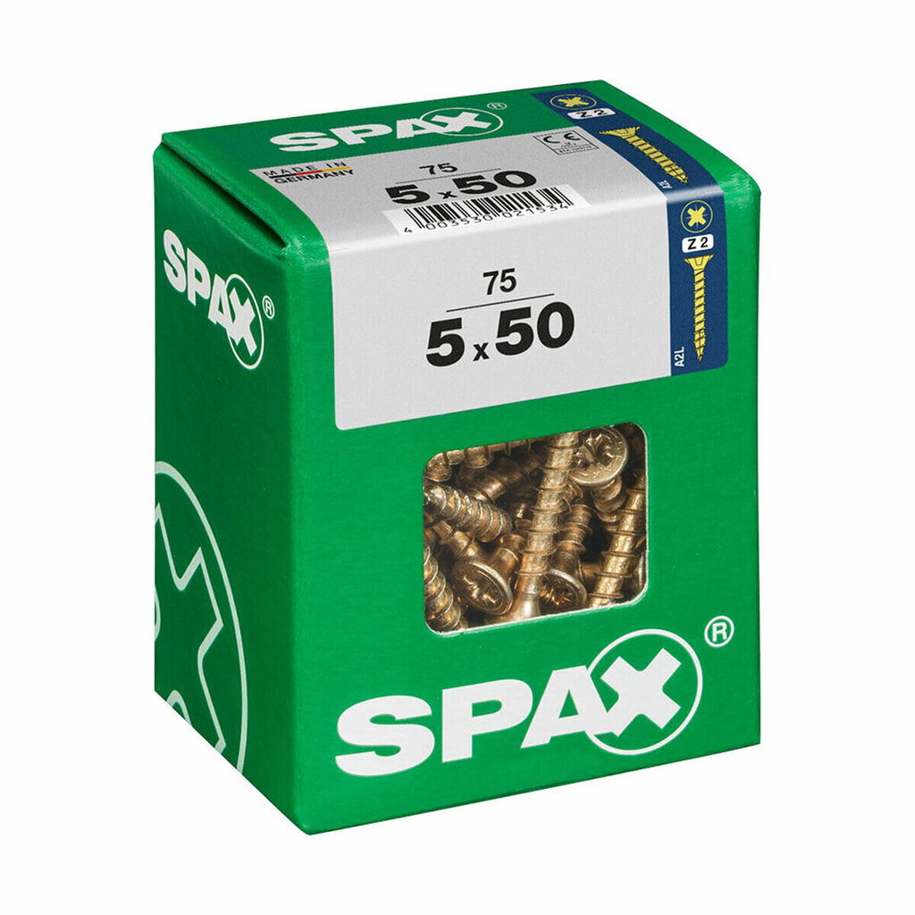 Skrūvju kaste SPAX Yellox Koks Plakana galva 75 Daudzums (5 x 50 mm) cena un informācija | Rokas instrumenti | 220.lv