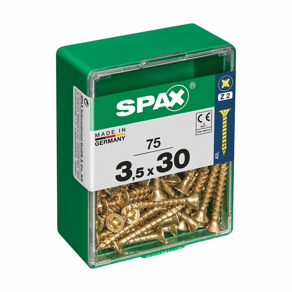 Skrūvju kaste SPAX Yellox Koks Plakana galva 75 Daudzums (3,5 x 30 mm) cena un informācija | Rokas instrumenti | 220.lv