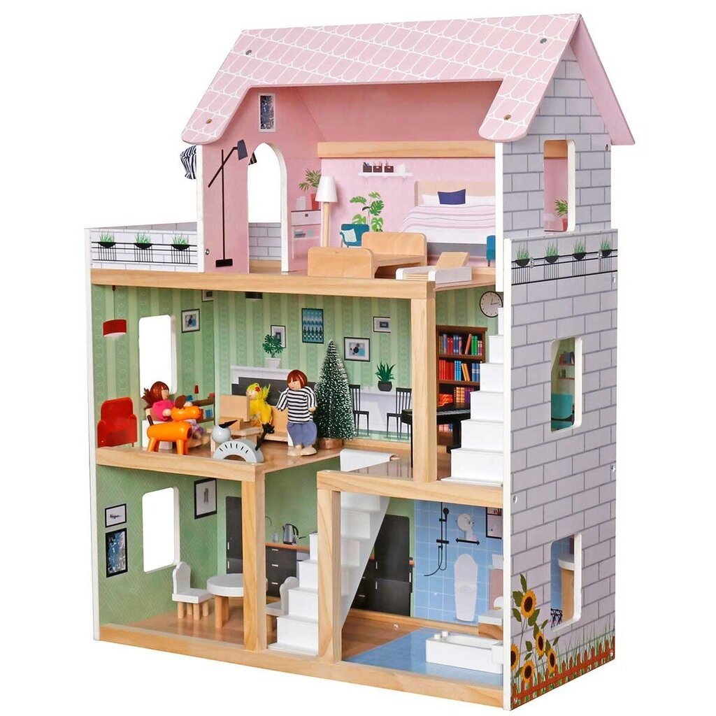 Koka leļļu māja, 62x27x77 cm cena un informācija | Rotaļlietas meitenēm | 220.lv