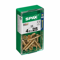 Skrūvju kaste SPAX Yellox Koks Plakana galva 15 Daudzums (4,5 x 25 mm) cena un informācija | Rokas instrumenti | 220.lv