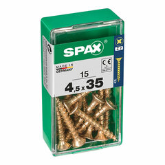 Skrūvju kaste SPAX Yellox Koks Plakana galva 15 Daudzums (4,5 x 35 mm) cena un informācija | Rokas instrumenti | 220.lv