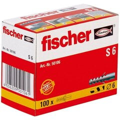 Шипы Fischer S6 50106, 100 шт., 6 x 40 мм цена и информация | Механические инструменты | 220.lv