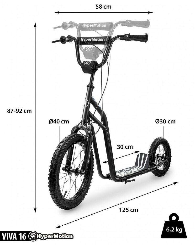 HyperMotion VIVA 16 skrejritenis (40cm + 30cm riteņi) - melns cena un informācija | Skrejriteņi | 220.lv