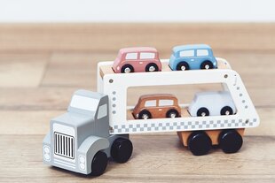 Koka kravas automašīna - puspiekabe ar 4 automašīnām cena un informācija | Rotaļlietas zēniem | 220.lv