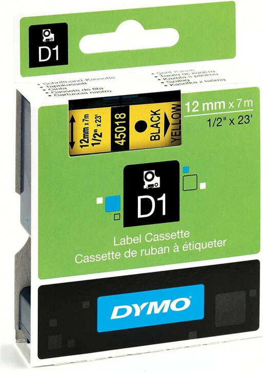 Dymo Laminēta lente iekārtu marķēšanai Dymo D1 45018 LabelManager™ Dzeltens 12 mm Melns (5 gb.) cena un informācija | Piederumi printerim | 220.lv