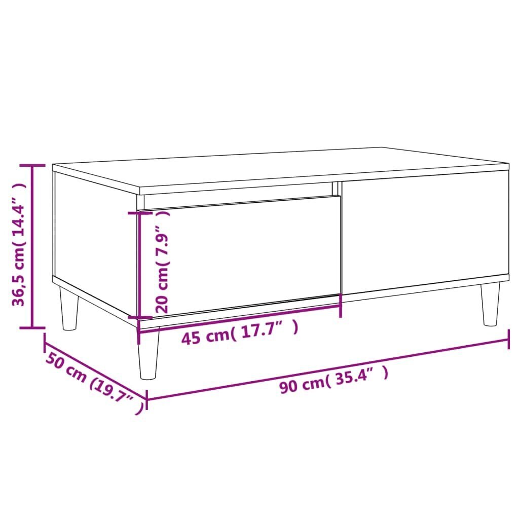 vidaXL kafijas galdiņš, melns, 90x50x36,5 cm, inženierijas koks cena un informācija | Žurnālgaldiņi | 220.lv