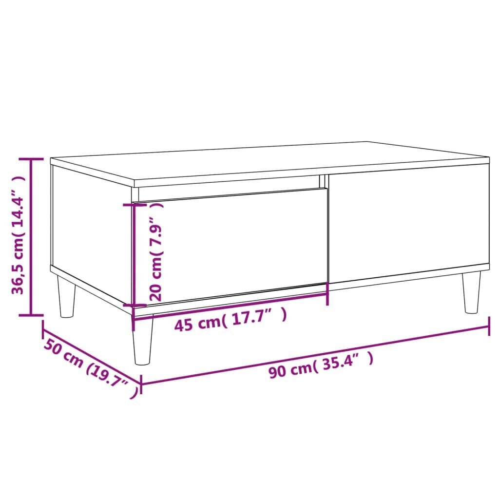 vidaXL kafijas galdiņš, ozolkoka, 90x50x36,5 cm, inženierijas koks цена и информация | Žurnālgaldiņi | 220.lv