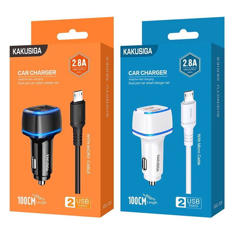 KAKU Car Charger KSC-528 Shengyu - 2xUSB - 2,8A with USB to Micro USB white cena un informācija | Lādētāji un adapteri | 220.lv