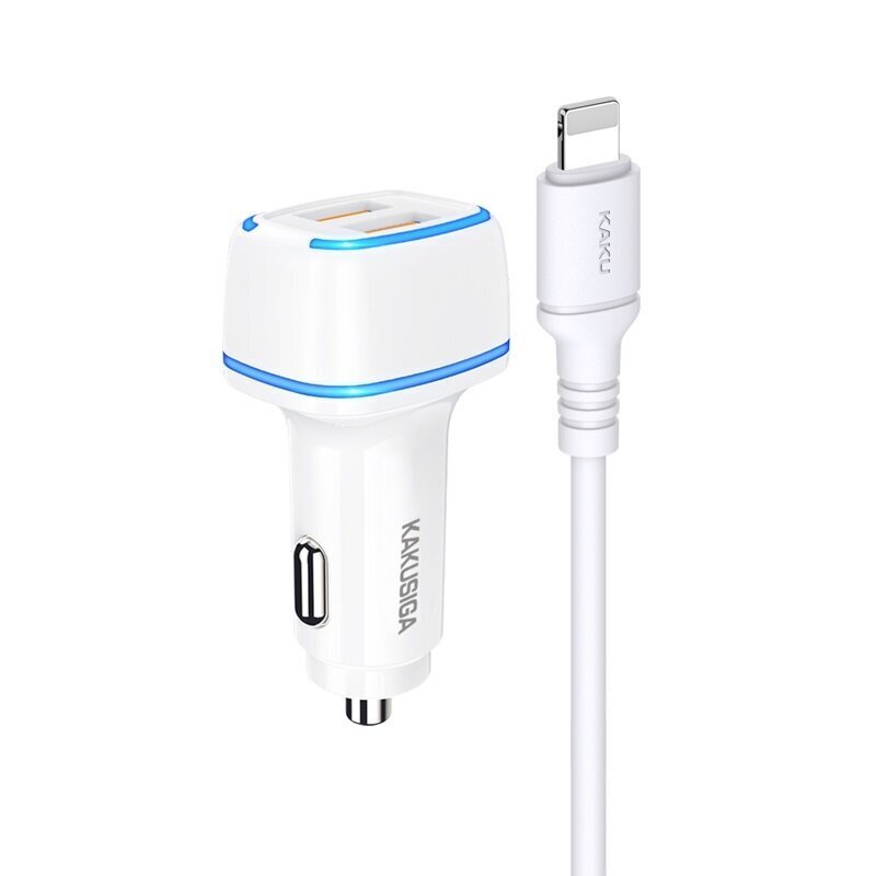 KAKU Car Charger KSC-528 Shengyu - 2xUSB - 2,8A with USB to Lightning white цена и информация | Lādētāji un adapteri | 220.lv