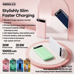 REMAX Power Bank 10000mAh RPP-520 Bole - 2xUSB + Type C - PD 20W QC 22,5W blue cena un informācija | Remax Video un audio tehnika | 220.lv