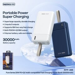 REMAX Power Bank 30000mAh RPP-289 Pure - USB + Type C - PD 20W QC 18W blue cena un informācija | Lādētāji-akumulatori (Power bank) | 220.lv