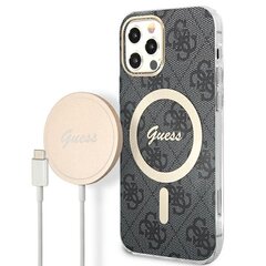 Zestaw Guess GUBPP12MH4EACSK Case+ Charger iPhone 12|12 Pro czarny|black hard case 4G Print MagSafe цена и информация | Чехлы для телефонов | 220.lv