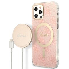 Zestaw Guess GUBPP12MH4EACSP Case+ Charger iPhone 12|12 Pro różowy|pink hard case 4G Print MagSafe цена и информация | Чехлы для телефонов | 220.lv