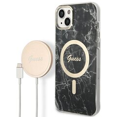 Zestaw Guess GUBPP14MHMEACSK Case+ Charger iPhone 14 Plus 6,7" czarny|black hard case Marble MagSafe cena un informācija | Telefonu vāciņi, maciņi | 220.lv