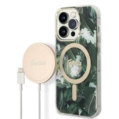 Komplekts Guess GUBPP14XHJEACSA Case+ Lādētājs iPhone 14 Pro Max 6,7" zaļš|zaļš cietais korpuss Jungle MagSafe цена и информация | Чехлы для телефонов | 220.lv