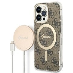 Zestaw Guess GUBPP13LH4EACSW Case+ Charger iPhone 13 Pro brązowy|brown hard case 4G Print MagSafe цена и информация | Чехлы для телефонов | 220.lv
