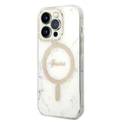 Komplekts Guess GUBPP14LHMEACSH Case+ Lādētājs iPhone 14 Pro 6,1" balts|balts cietais korpuss Marble MagSafe cena un informācija | Telefonu vāciņi, maciņi | 220.lv