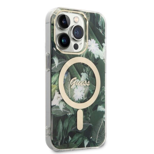 Komplekts Guess GUBPP14LHJEACSA Case+ Lādētājs iPhone 14 Pro 6,1" zaļš|zaļš cietais futrālis Jungle MagSafe цена и информация | Telefonu vāciņi, maciņi | 220.lv