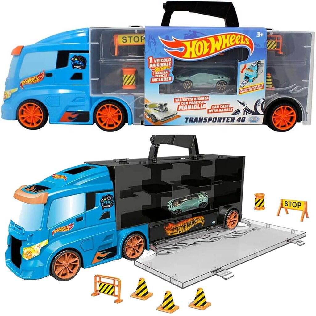 Hot Wheels Transporter Truck 14 automašīnām + 1 automašīna un ceļa zīmes цена и информация | Rotaļlietas zēniem | 220.lv