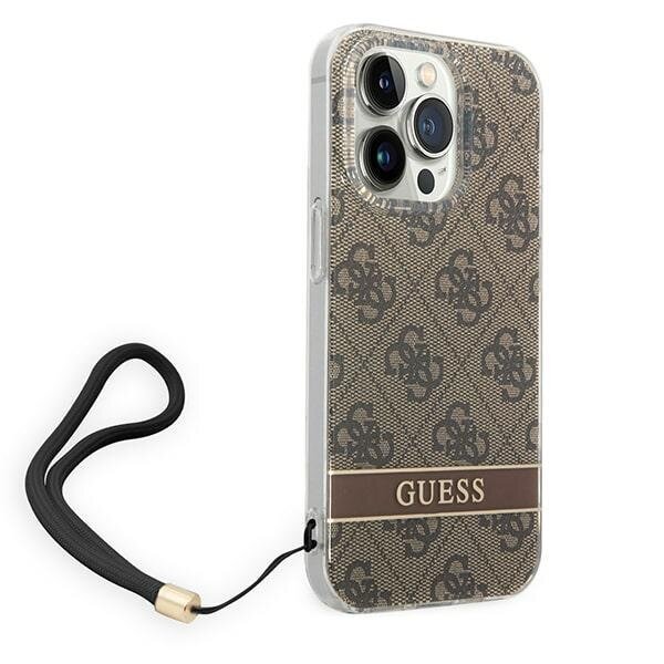 Guess GUOHCP14XH4STW iPhone 14 Pro Max 6,7" brūns|brūns cietais korpuss 4G Print Strap цена и информация | Telefonu vāciņi, maciņi | 220.lv