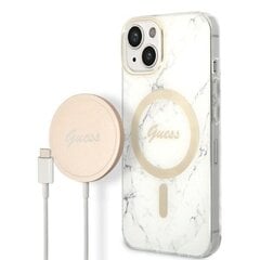 Komplekts Guess GUBPP14MHMEACSH Case+ Lādētājs iPhone 14 Plus 6,7" balts|balts cietais korpuss Marble MagSafe cena un informācija | Telefonu vāciņi, maciņi | 220.lv