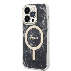 Komplekts Guess GUBPP14LHMEACSK Case+ Lādētājs iPhone 14 Pro 6,1" melns|melns cietais korpuss Marble MagSafe cena un informācija | Telefonu vāciņi, maciņi | 220.lv