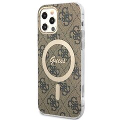 Komplekts Guess GUBPP12MH4EACSW Case+ Lādētājs iPhone 12|12 Pro brūns|brūns cietais korpuss 4G Print MagSafe cena un informācija | Telefonu vāciņi, maciņi | 220.lv