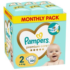 Подгузники PAMPERS Premium Care Monthly Pack, 2 размер, 4-8 кг, 224 шт цена и информация | Подгузники | 220.lv