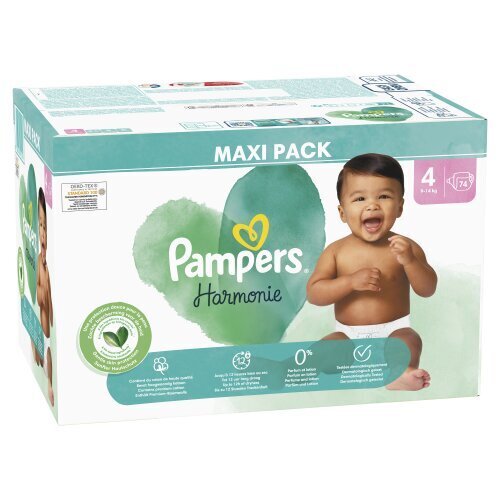 Autiņbiksītes PAMPERS Harmonie Maxi Pack, 4. izmērs, 9-14 kg, 74 gab. цена и информация | Autiņbiksītes | 220.lv